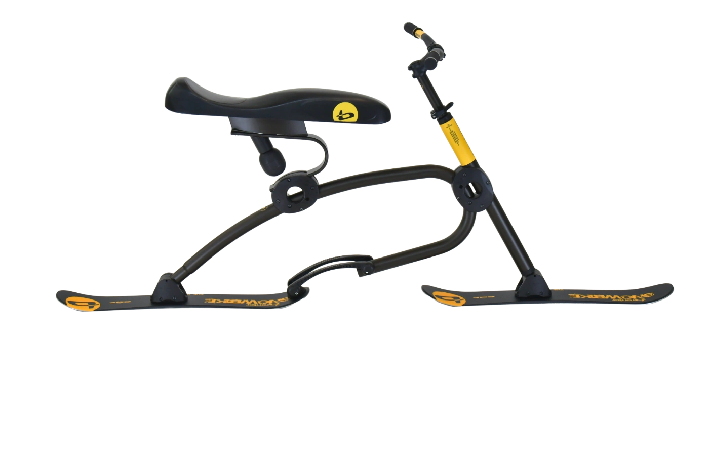 Brenter C5 Skibike size reference guide showing dimensions for adult alpine snow biking