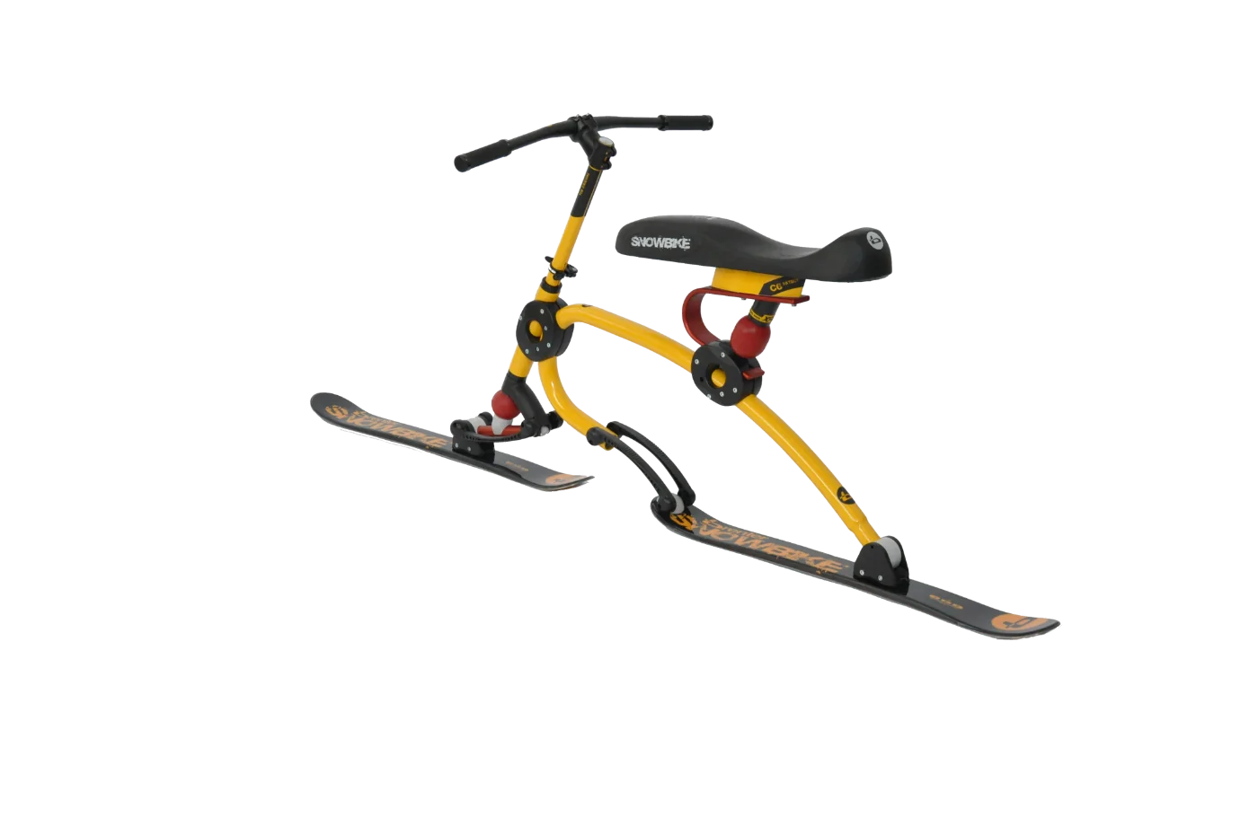 Brenter C6 Skibike front fork detail with steering mechanism and ski attachment